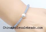 CFB819 4mm faceted round blue angel skin & potato white freshwater pearl bracelet