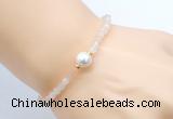 CFB821 4mm faceted round pink aventurine & potato white freshwater pearl bracelet