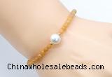 CFB822 4mm faceted round yellow jade & potato white freshwater pearl bracelet