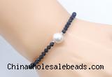 CFB824 4mm faceted round blue goldstone & potato white freshwater pearl bracelet