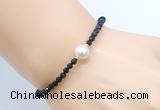 CFB827 4mm faceted round black spinel & potato white freshwater pearl bracelet