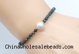 CFB837 4mm faceted round Indian bloodstone & potato white freshwater pearl bracelet