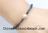 CFB844 4mm faceted round dumortierite & potato white freshwater pearl bracelet