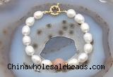 CFB912 Hand-knotted 9mm - 10mm rice white freshwater pearl & moonstone bracelet