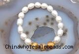 CFB914 9mm - 10mm rice white freshwater pearl & golden tiger eye stretchy bracelet