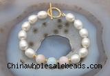 CFB936 Hand-knotted 9mm - 10mm rice white freshwater pearl & morganite bracelet