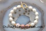 CFB965 Hand-knotted 9mm - 10mm rice white freshwater pearl & pink opal bracelet