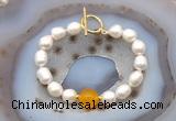 CFB986 Hand-knotted 9mm - 10mm rice white freshwater pearl & candy jade bracelet