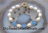 CFB989 Hand-knotted 9mm - 10mm rice white freshwater pearl & candy jade bracelet