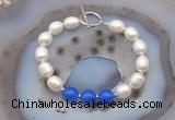 CFB990 Hand-knotted 9mm - 10mm rice white freshwater pearl & candy jade bracelet