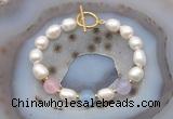 CFB995 Hand-knotted 9mm - 10mm rice white freshwater pearl & colorful candy jade bracelet