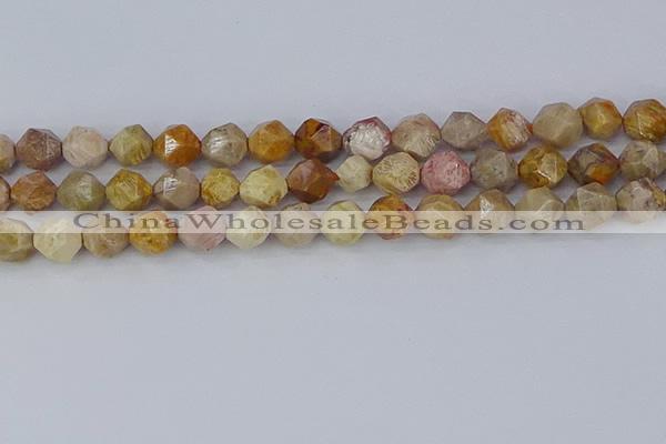 CFC238 15.5 inches 10mm faceted nuggets fossil coral beads