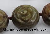 CFG1144 15.5 inches 30mm carved flower flower jade beads