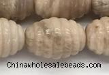 CFG1506 15.5 inches 15*20mm carved rice moonstone beads