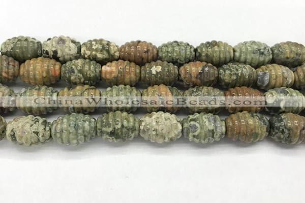 CFG1509 15.5 inches 15*20mm carved rice rhyolite gemstone beads
