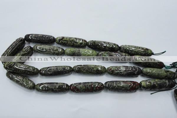 CFG210 15.5 inches 12*40mm carved rice dragon blood jasper beads