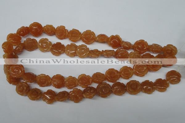 CFG232 15.5 inches 16mm carved flower red aventurine beads