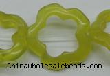 CFG33 15.5 inches 30mm carved flower lemon jade gemstone beads