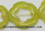 CFG38 15.5 inches 35mm carved flower lemon jade gemstone beads