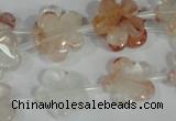 CFG657 15.5 inches 15mm carved flower pink quartz beads