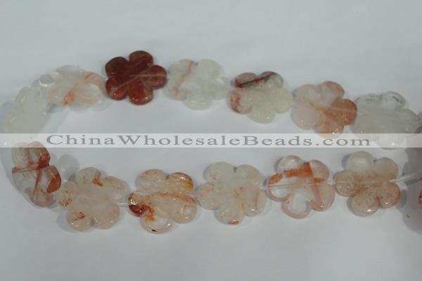 CFG659 15.5 inches 30mm carved flower pink quartz beads