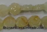 CFG882 15.5 inches 14mm carved flower yellow jade gemstone beads