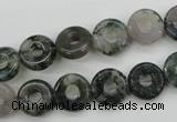 CFG901 15.5 inches 12mm carved coin donut moss agate beads