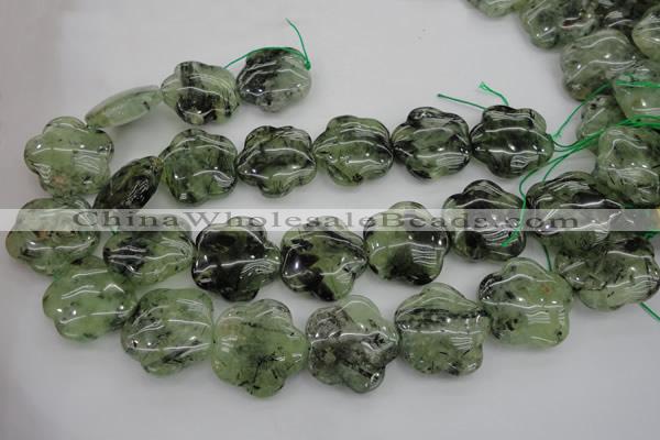 CFG922 15.5 inches 32*33mm carved flower green rutilated quartz beads