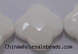 CFG971 15.5 inches 32*33mm faceted & carved flower white porcelain beads