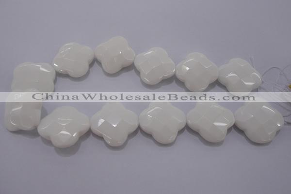 CFG971 15.5 inches 32*33mm faceted & carved flower white porcelain beads
