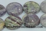 CFJ01 15.5 inches 20mm flat round natural purple flower stone beads