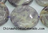 CFJ03 15.5 inches 30mm flat round natural purple flower stone beads