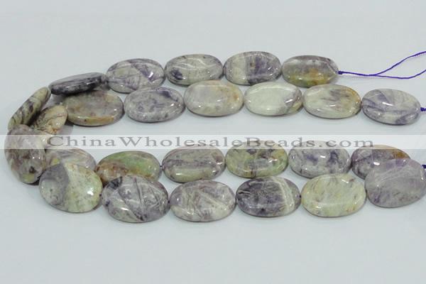 CFJ06 15.5 inches 22*30mm oval natural purple flower stone beads