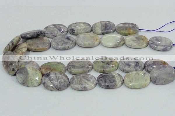 CFJ12 15.5 inches 13*18mm oval natural purple flower stone beads