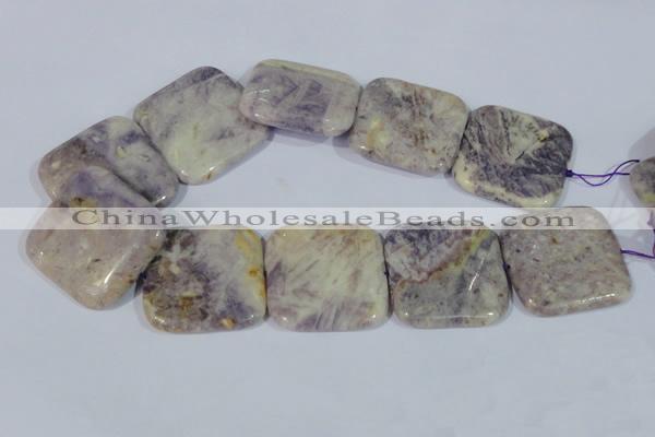 CFJ21 15.5 inches 40*40mm square natural purple flower stone beads
