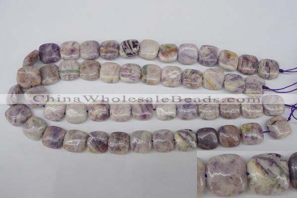 CFJ28 15.5 inches 15*15mm faceted rice natural purple flower stone beads