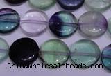 CFL1061 15 inches 10mm flat round natural fluorite gemstone beads