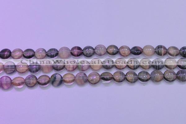 CFL1331 15.5 inches 10mm flat round purple fluorite gemstone beads