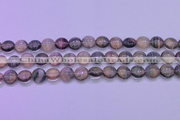 CFL1332 15.5 inches 12mm flat round purple fluorite gemstone beads