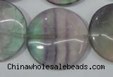 CFL169 15.5 inches 30mm flat round natural fluorite beads wholesale