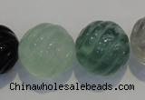 CFL461 15.5 inches 20mm carved round natural fluorite beads