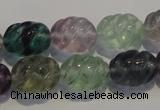 CFL476 15.5 inches 12*16mm carved rice natural fluorite beads