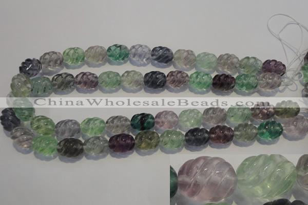 CFL476 15.5 inches 12*16mm carved rice natural fluorite beads