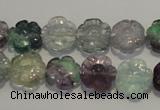 CFL492 15.5 inches 12mm carved flower natural fluorite beads