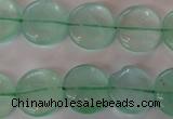 CFL864 15.5 inches 15mm flat round green fluorite gemstone beads