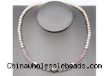 CFN100 potato white freshwater pearl & rose quartz necklace, 16 - 24 inches