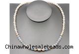 CFN102 potato white freshwater pearl & morganite necklace, 16 - 24 inches