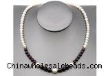 CFN103 potato white freshwater pearl & garnet necklace, 16 - 24 inches