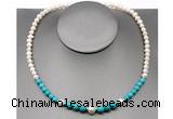 CFN105 potato white freshwater pearl & turquoise necklace, 16 - 24 inches