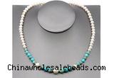 CFN106 potato white freshwater pearl & blue sea sediment jasper necklace, 16 - 24 inches